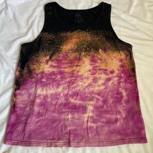 Mens custom tie dye tank top hand dyed purple and orange tank top